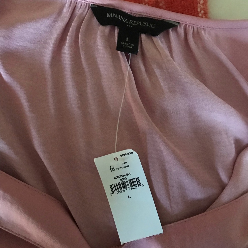 Banana Republic Factory Shirred Tie-Front Dusty Rose Blouse NWT Size Large - Picture 6 of 7